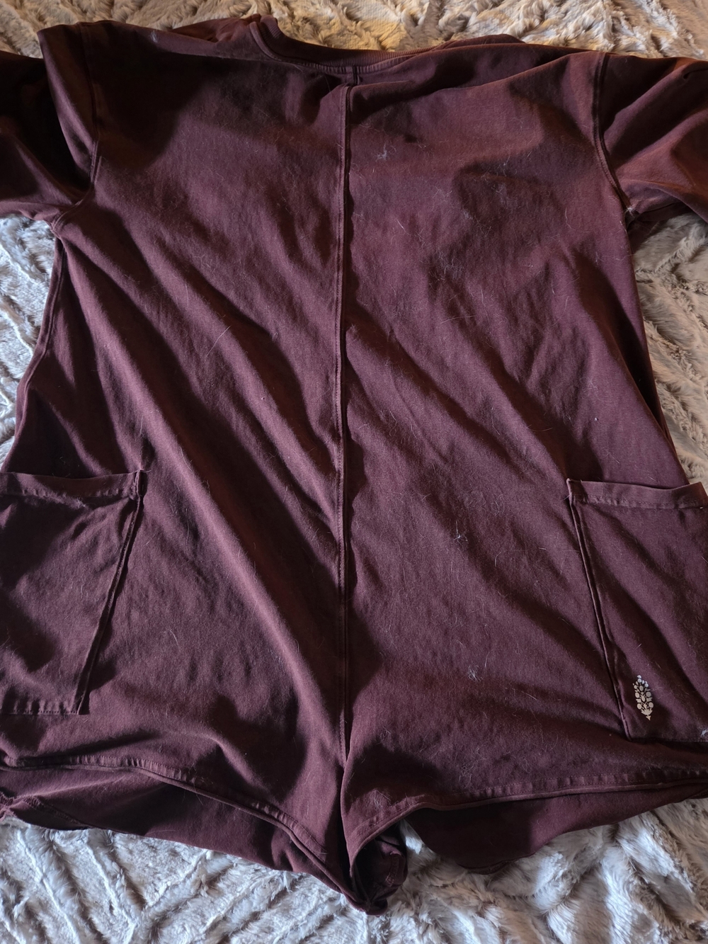 FP Movement by Free People Burgundy Short Sleeve Romper with Pockets